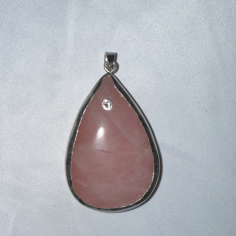 Rose Quartz Rhinestones Silver Pendant